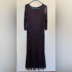 Pisarro Nights 14P Plum Beaded Evening Gown Formal Wedding Mother of the Bride